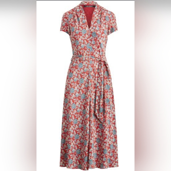Ralph Lauren Dresses & Skirts - NWT Ralph Lauren Silky Amit Floral Print Midi Dress size XL Red